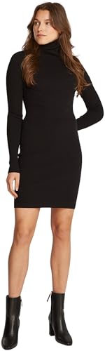 Calvin Klein Women's Woven Label Tight Sweater Dress with Turtleneck, Black (Ck Black), 3 on Sale